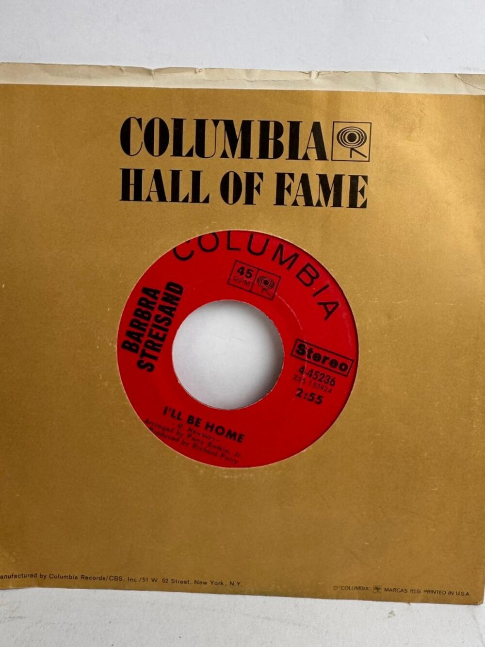 Barbra Streisand Stoney End I'll Be Home 7" 45 RPM Vinyl Record Columbia 4-45236